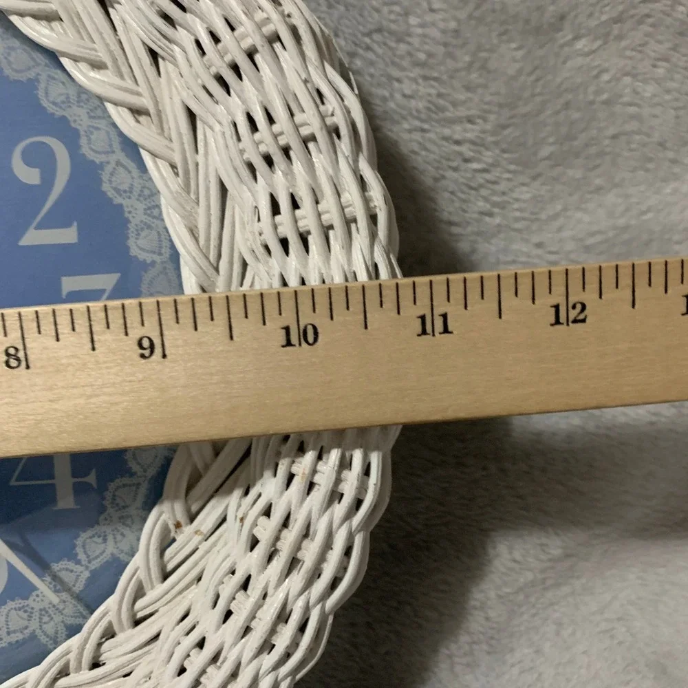 Cosmotime Retro Wicker Wall Clock Blue Lace Face Quartz Battery Operated Vintage